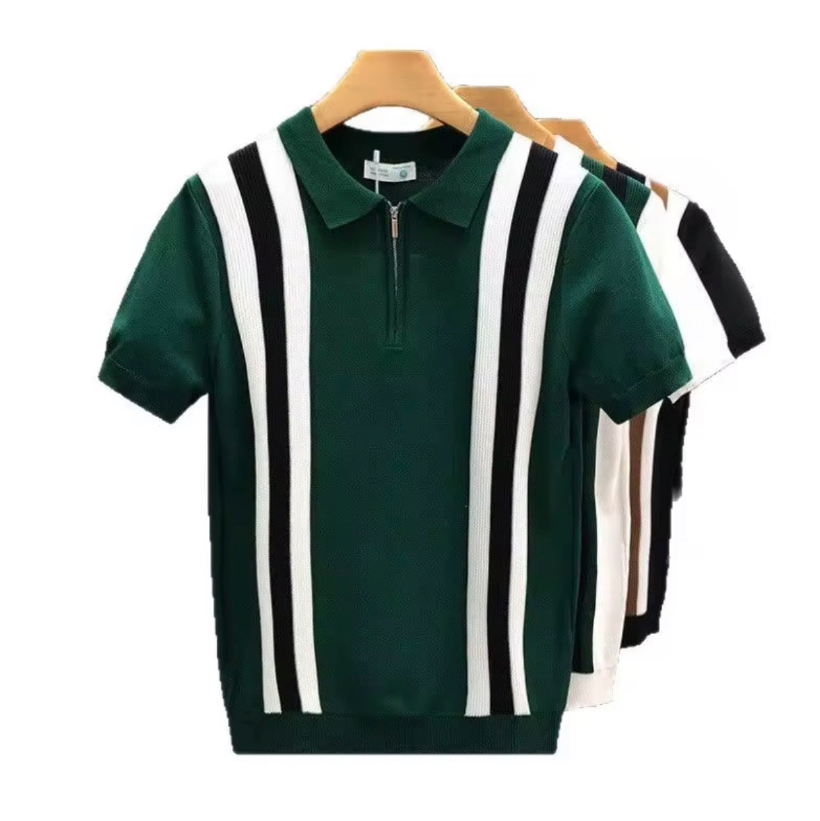 Polo en Maille Texturée à Fermeture Éclair – Style Rétro Chicane