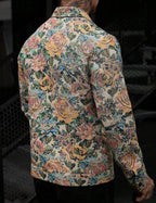 Veste Homme Tissée à Motif Floral Vintage – Fermeture Zippée