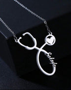 Collier avec nom de stéthoscope personnalisé, pendentif en chaîne en acier inoxydable