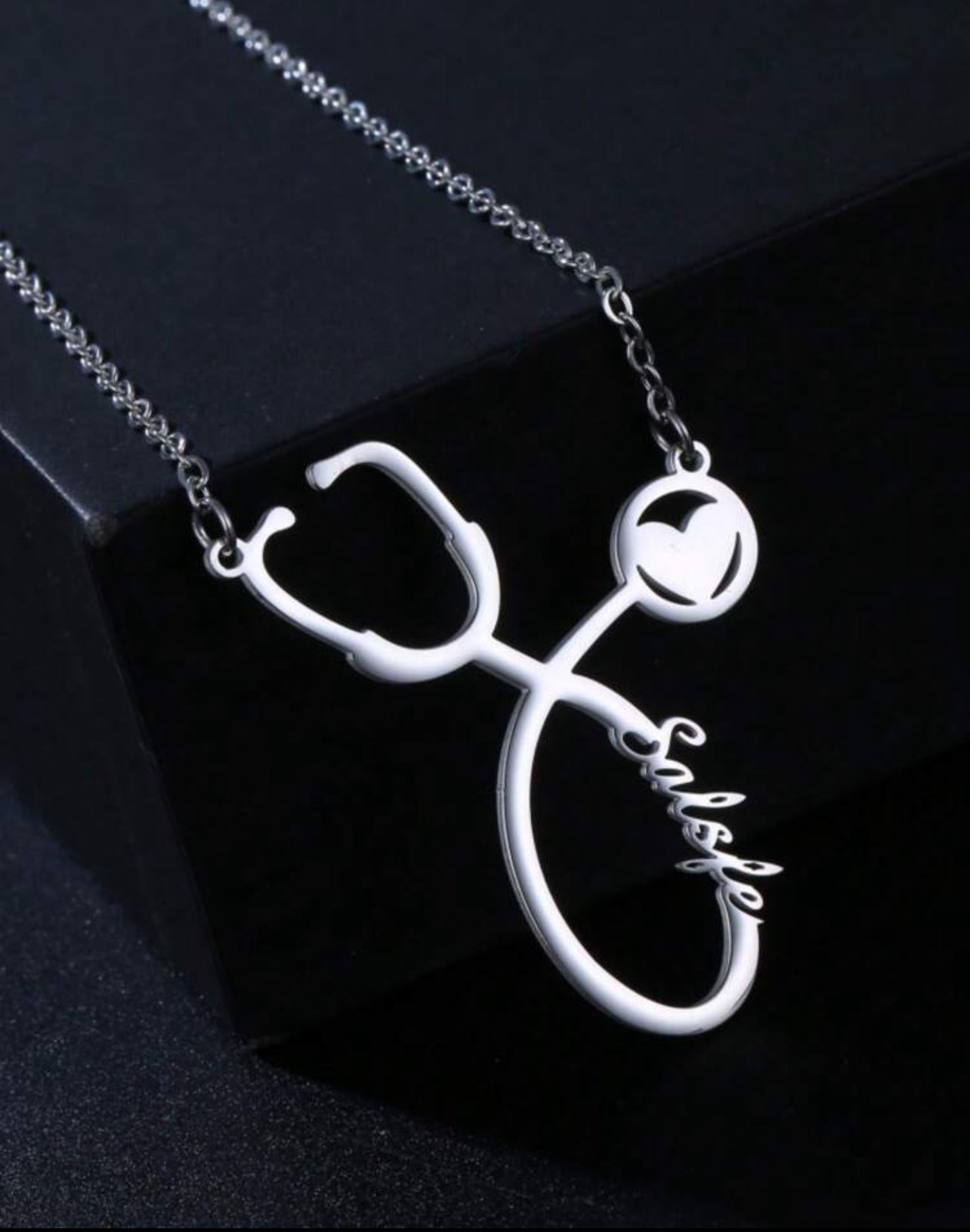 Collier avec nom de stéthoscope personnalisé, pendentif en chaîne en acier inoxydable