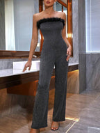 Combinaison Bustier À Ourlet Duveteux Scintillant