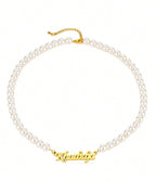 Collier de perles en acier inoxydable avec lettre de nom personnalisée