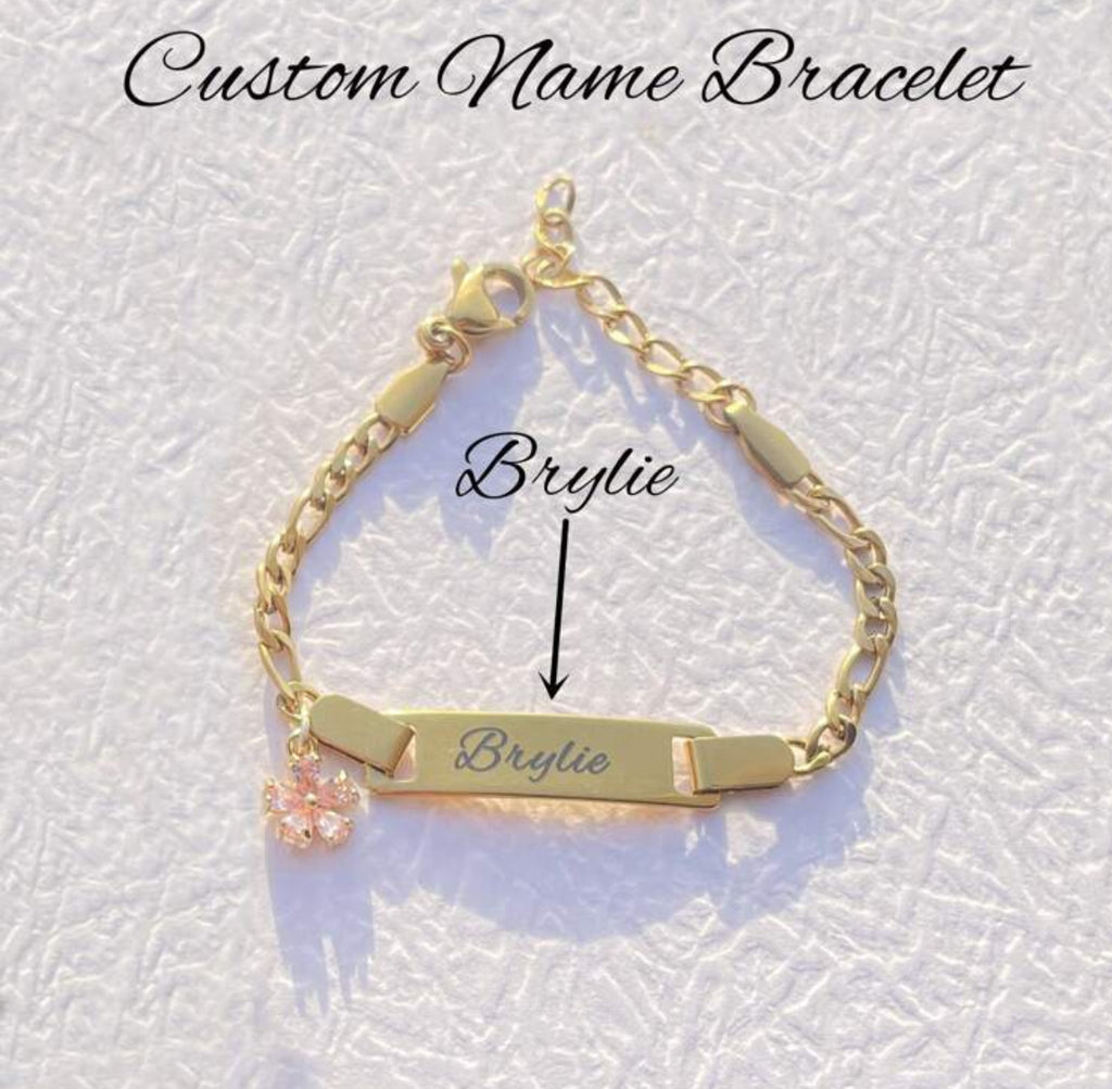 Personalized Kids Stainless Steel Bracelet with Zircon Flower