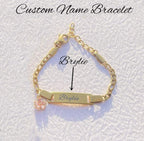 Personalized Kids Bracelet Stainless Steel Cute Pink Cubic Zirconia Flower