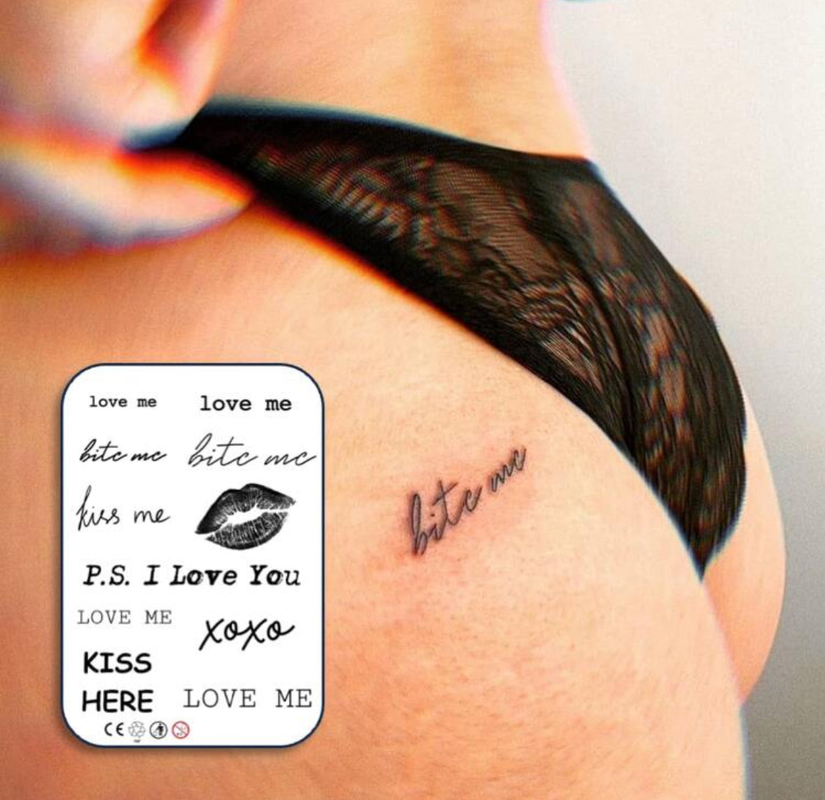 Pack de Tatouages Temporaires Sensuels – “Bite Me” & “Love Me”