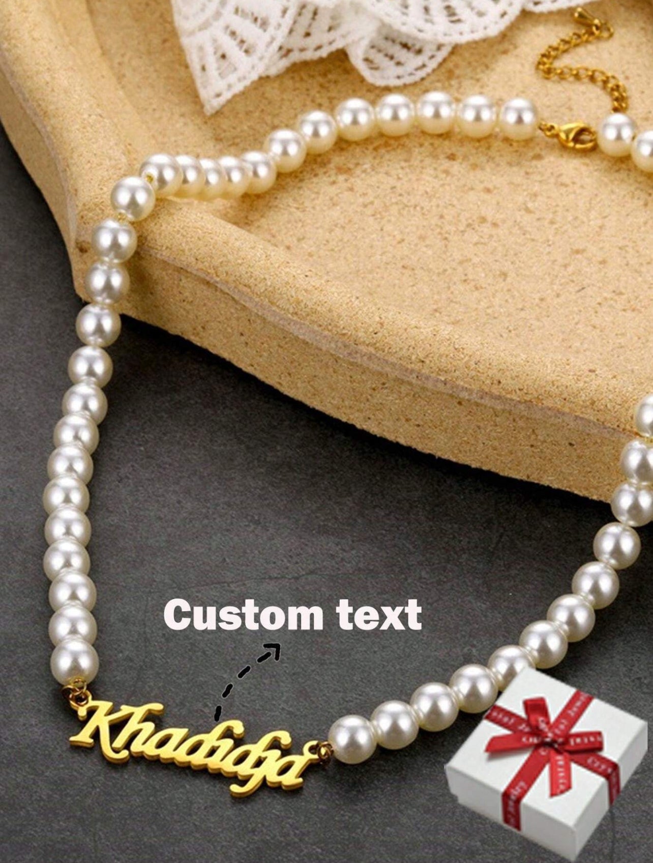 Collier de perles en acier inoxydable avec lettre de nom personnalisée