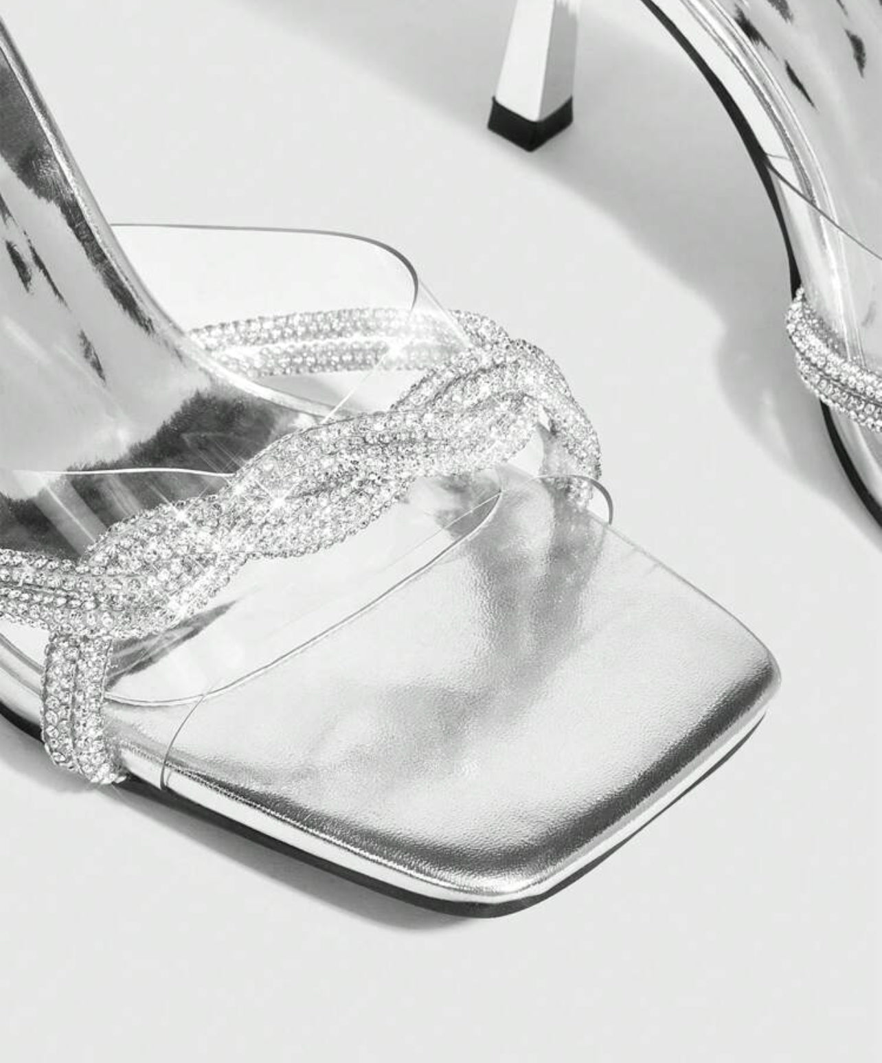 Silver Mules with Heels and Rhinestones - Elegance and Shine