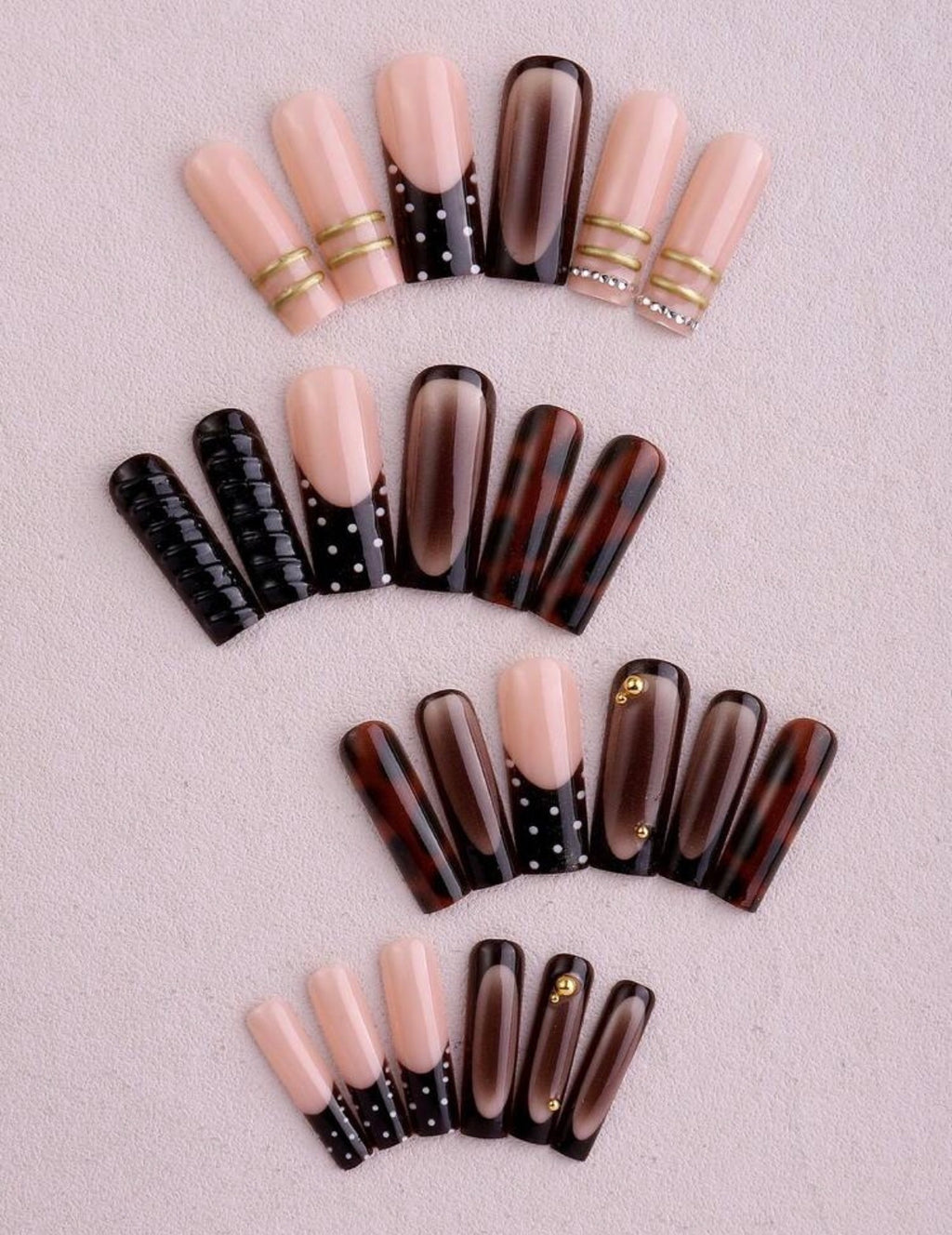 Press-On Nails Marron Chocolat & Or | Faux Ongles Réutilisables