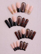Press-On Nails Marron Chocolat & Or | Faux Ongles Réutilisables