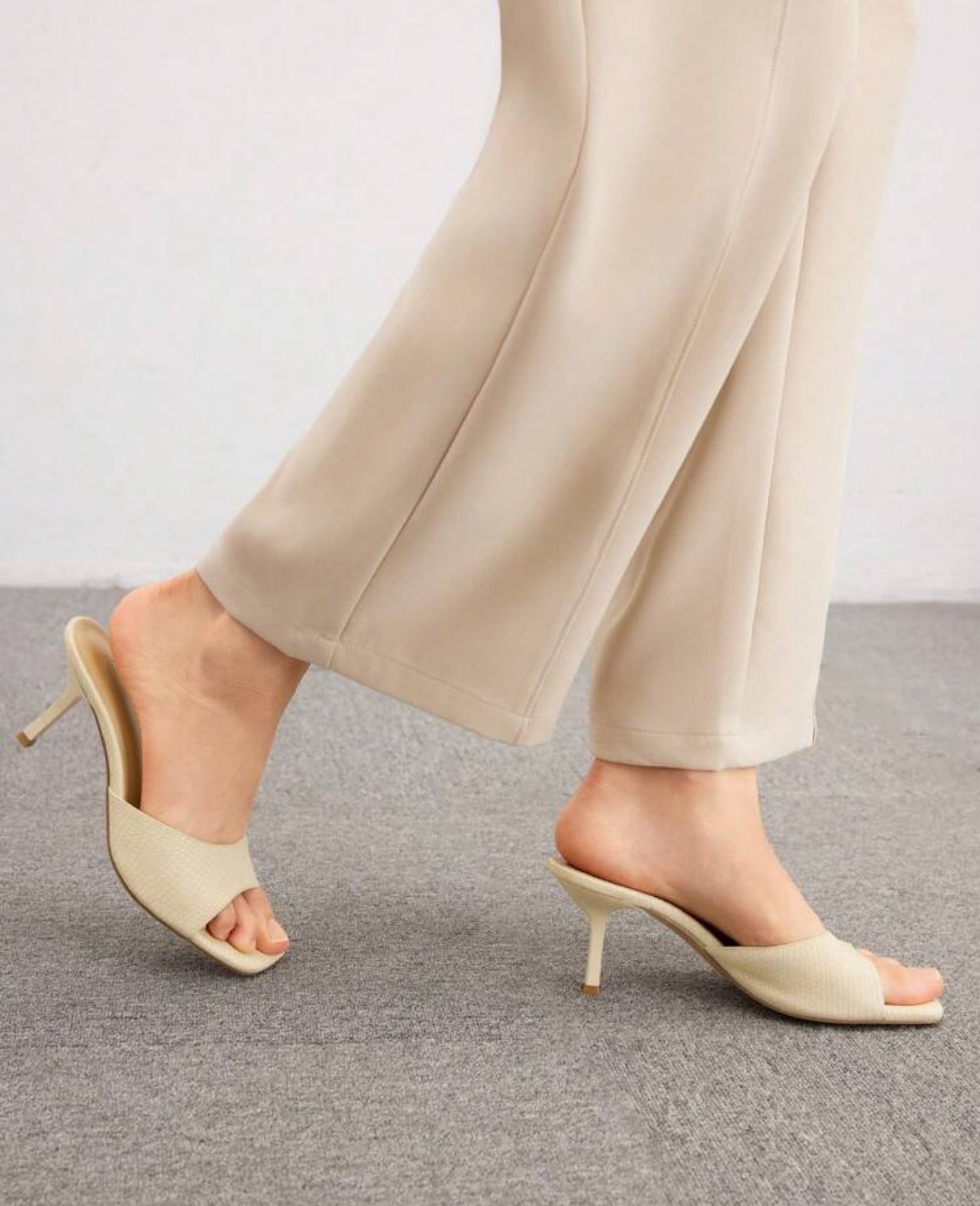 Elegant Beige Faux Leather Mules with Mid Heel