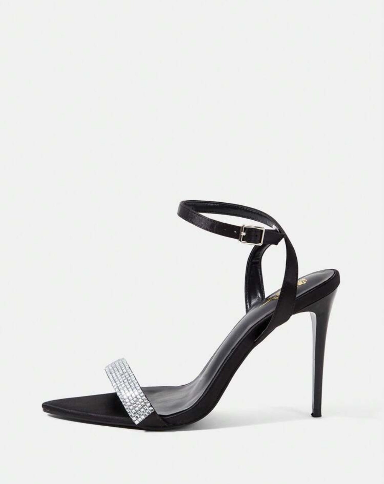 Black Heeled Sandals with Sparkling Rhinestones