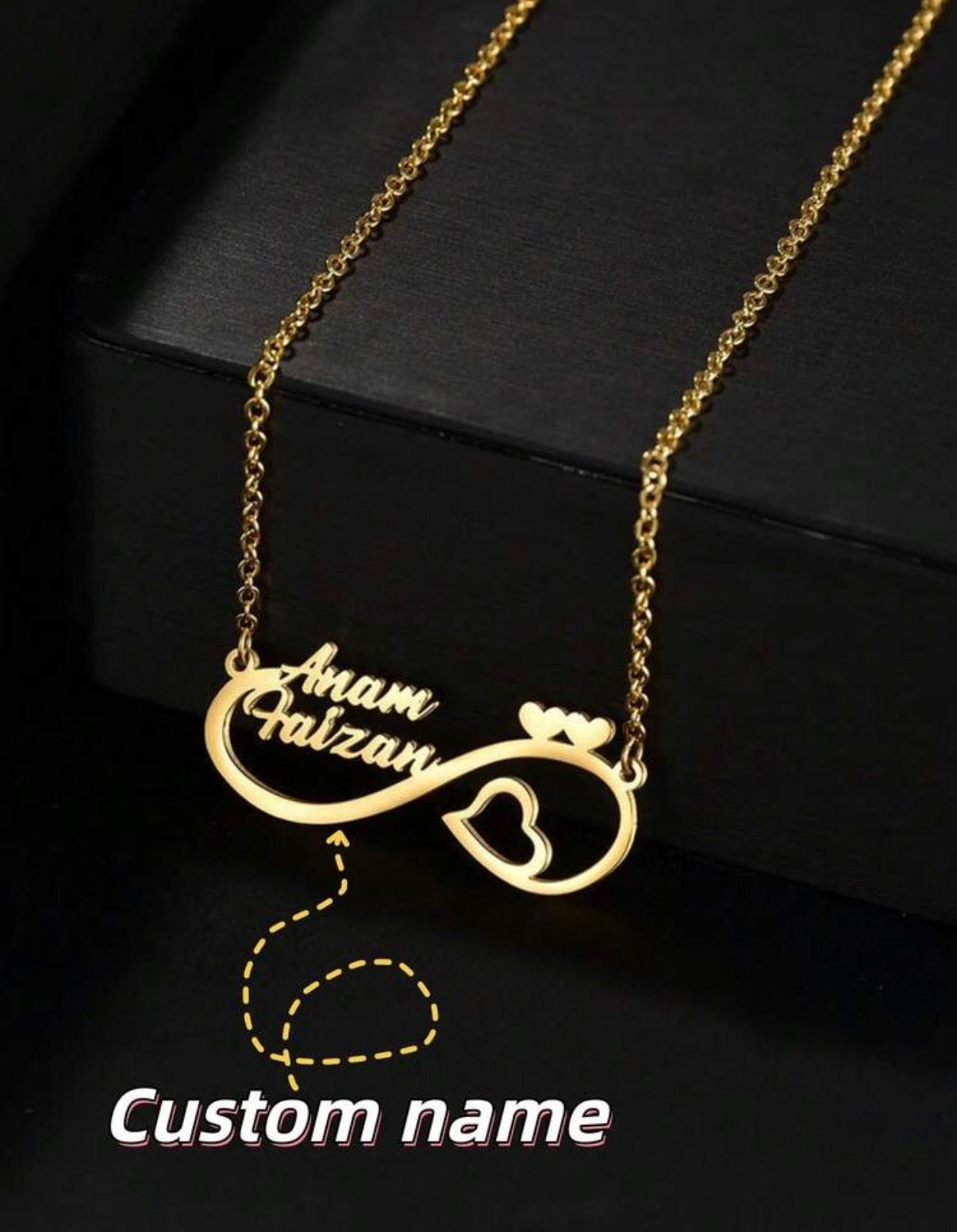 1PC Collier personnalisé Deux Noms et Cœurs Infinity