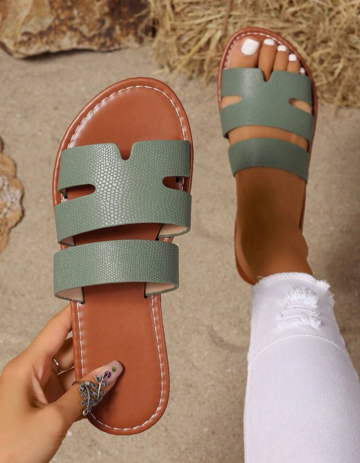 Sandales Élégantes à Double Bride - Vert Olive