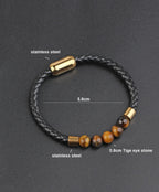 Bracelet en Cuir & Œil de Tigre – Élégance et Protection