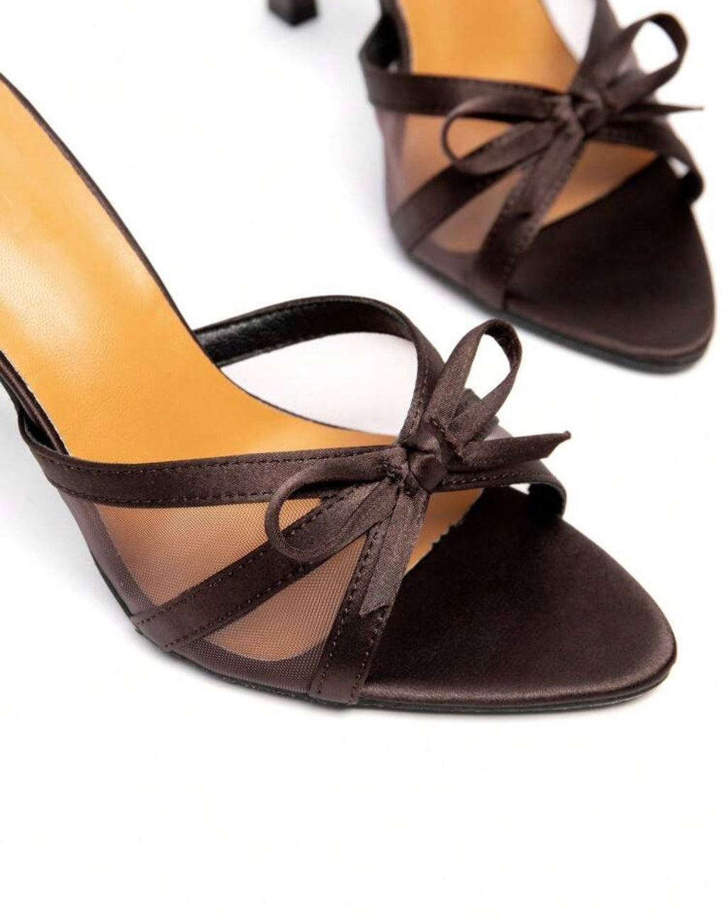 CUCCOO Chocolate Satin Bow Heeled Sandals