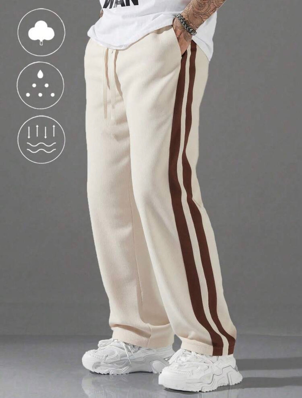 Pantalon Jogger Premium Beige à Bandes Contrastées