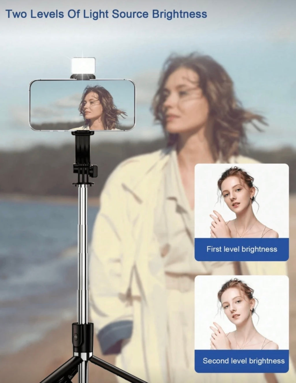Premium 3-in-1 Selfie Stick Tripod – 1.7 m, LED Light & Bluetooth Remote