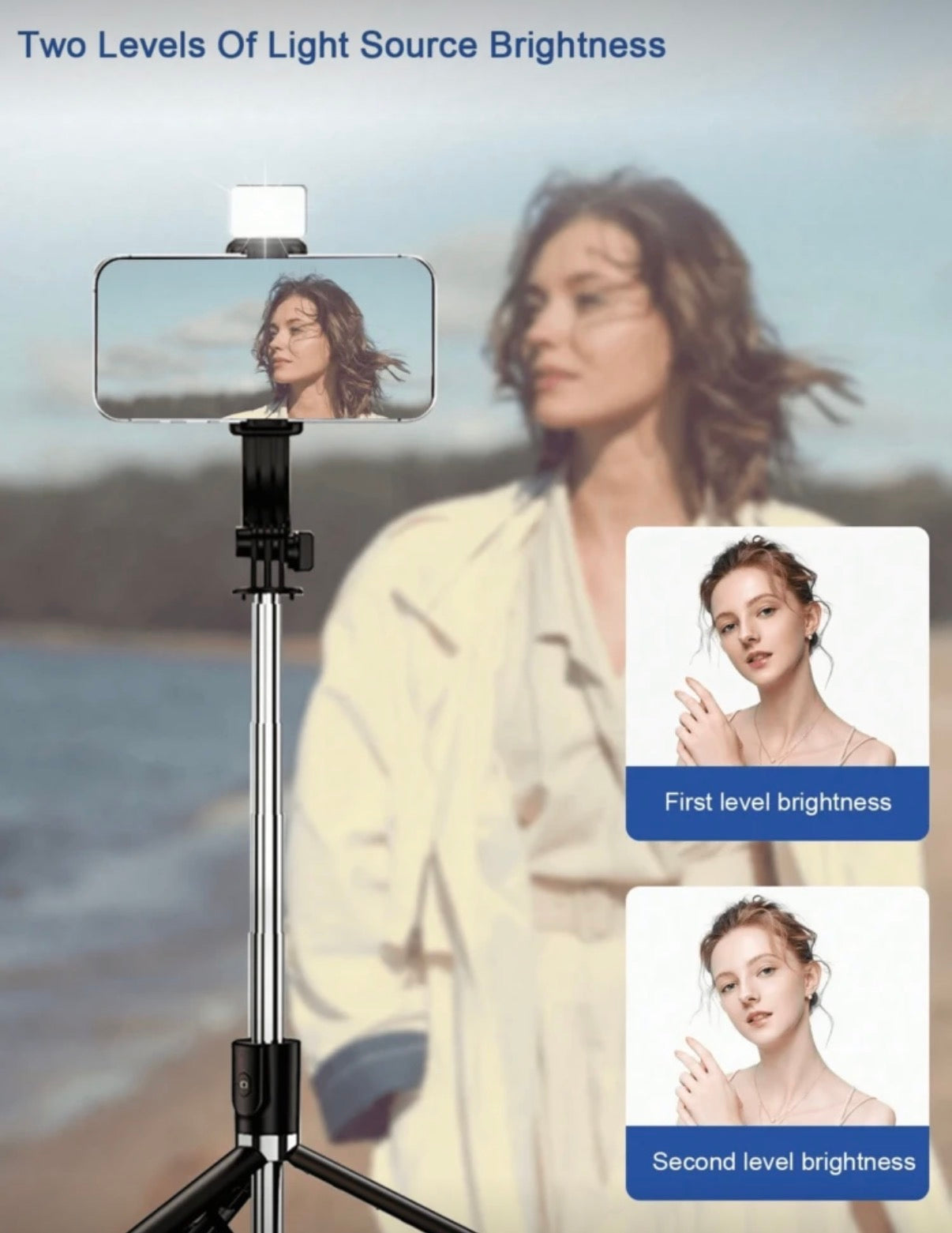 Trépied Selfie Stick Premium 3-en-1 – Extensible 1.7m, Lumière LED Intégrée & Télécommande Bluetooth