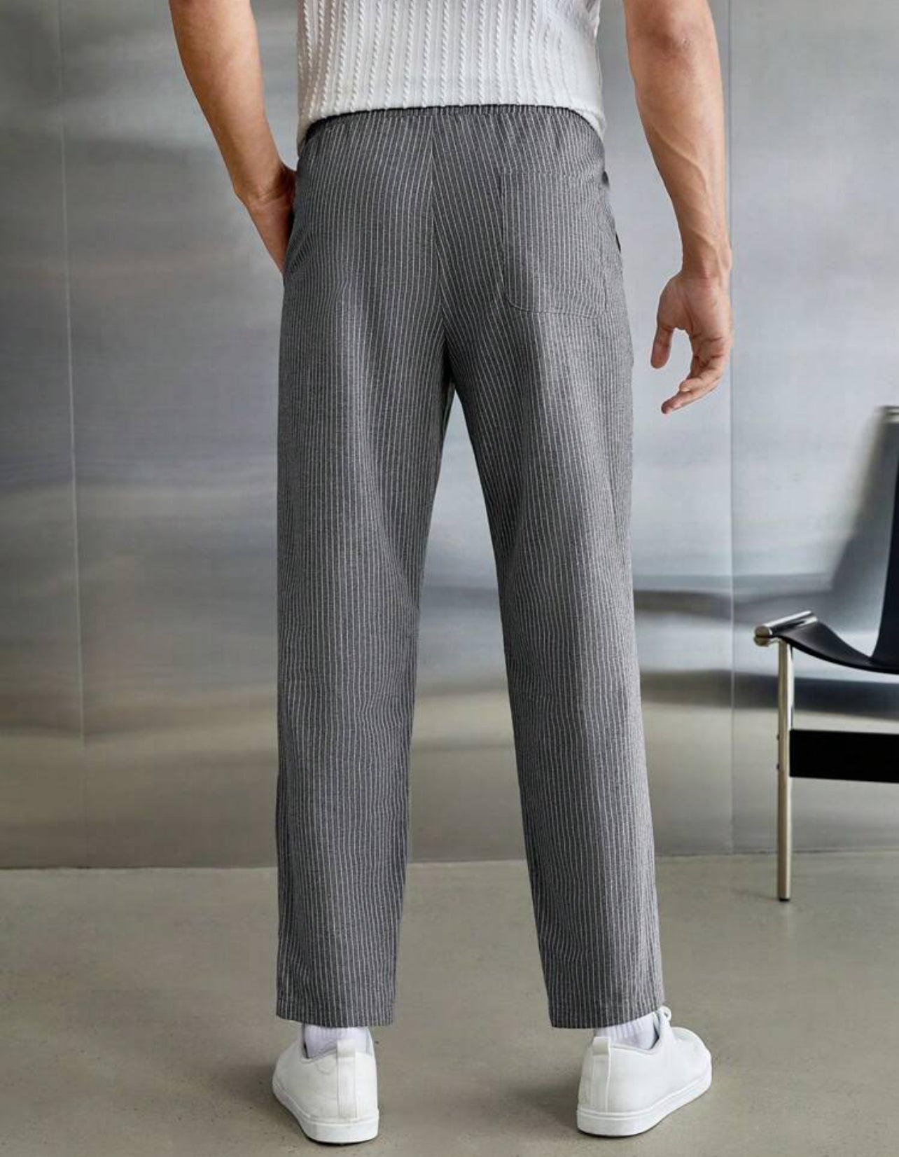 Pantalon Tissé À Rayures Avec Cordon De Serrage