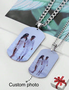 Collier unisexe plaque d’image gravée au laser couple