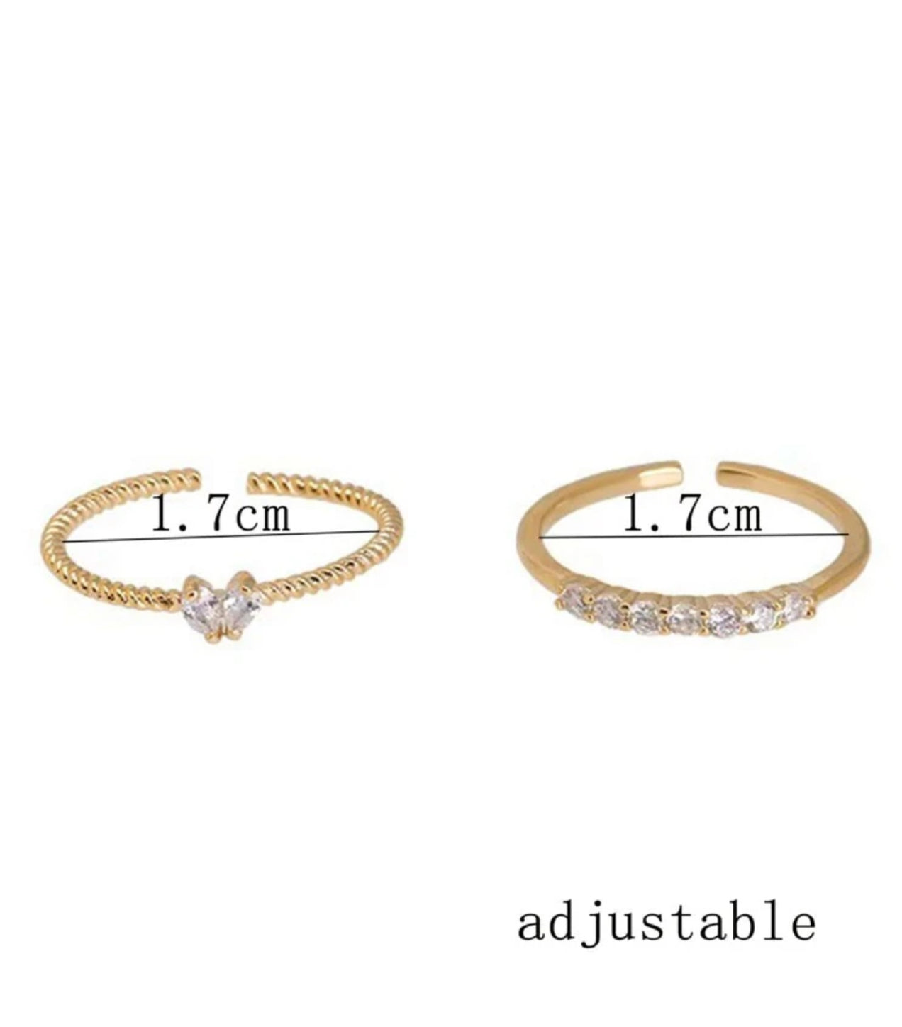 Bague réglable en strass en forme de cœur, Simple et élégante pour femmes, 4 pièces/ensemble