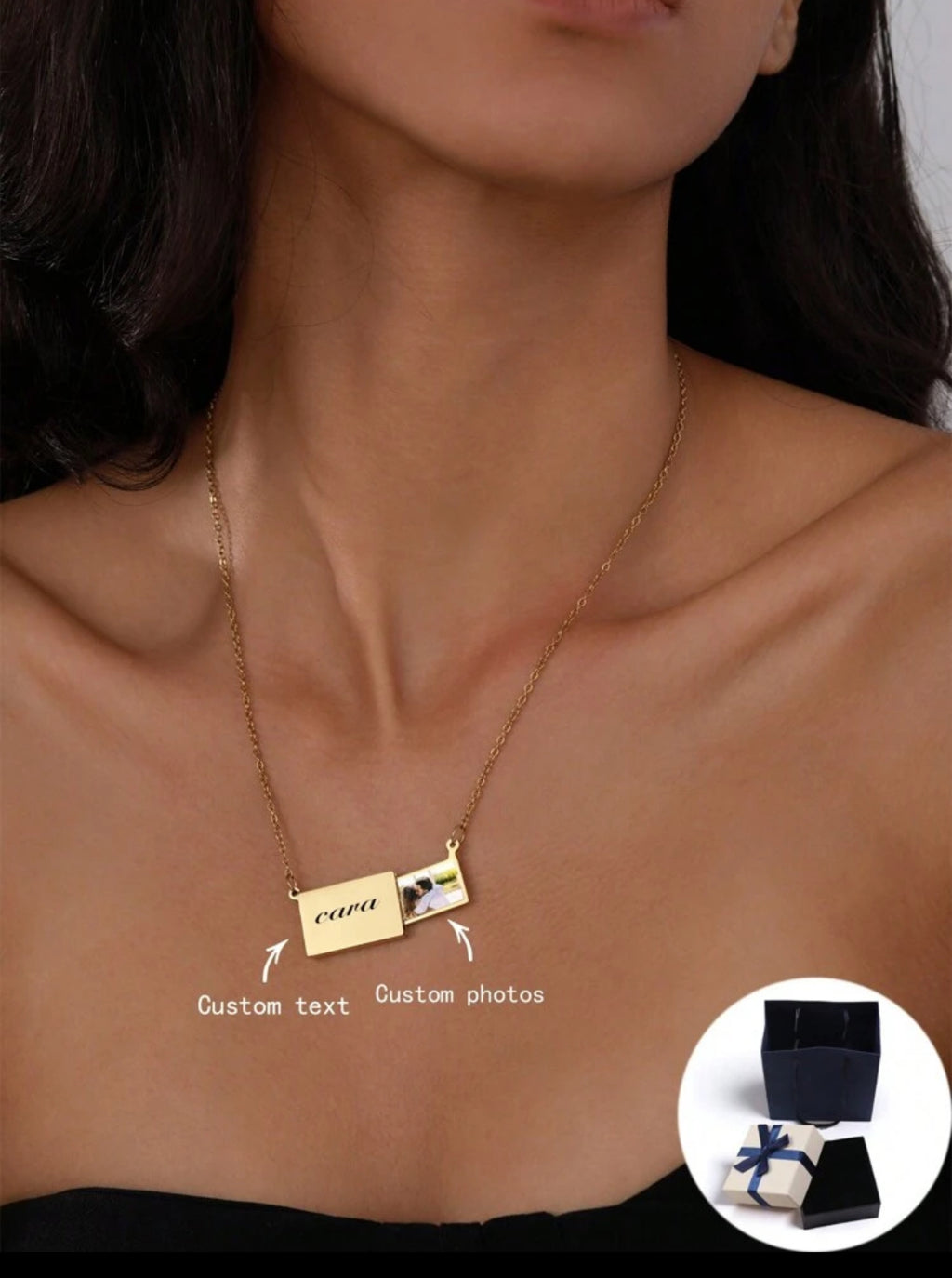 Personalized Photo Locket Necklace with Engraved Name