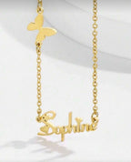 Personalized Butterfly Heart Pendant Necklace for Girls Women
