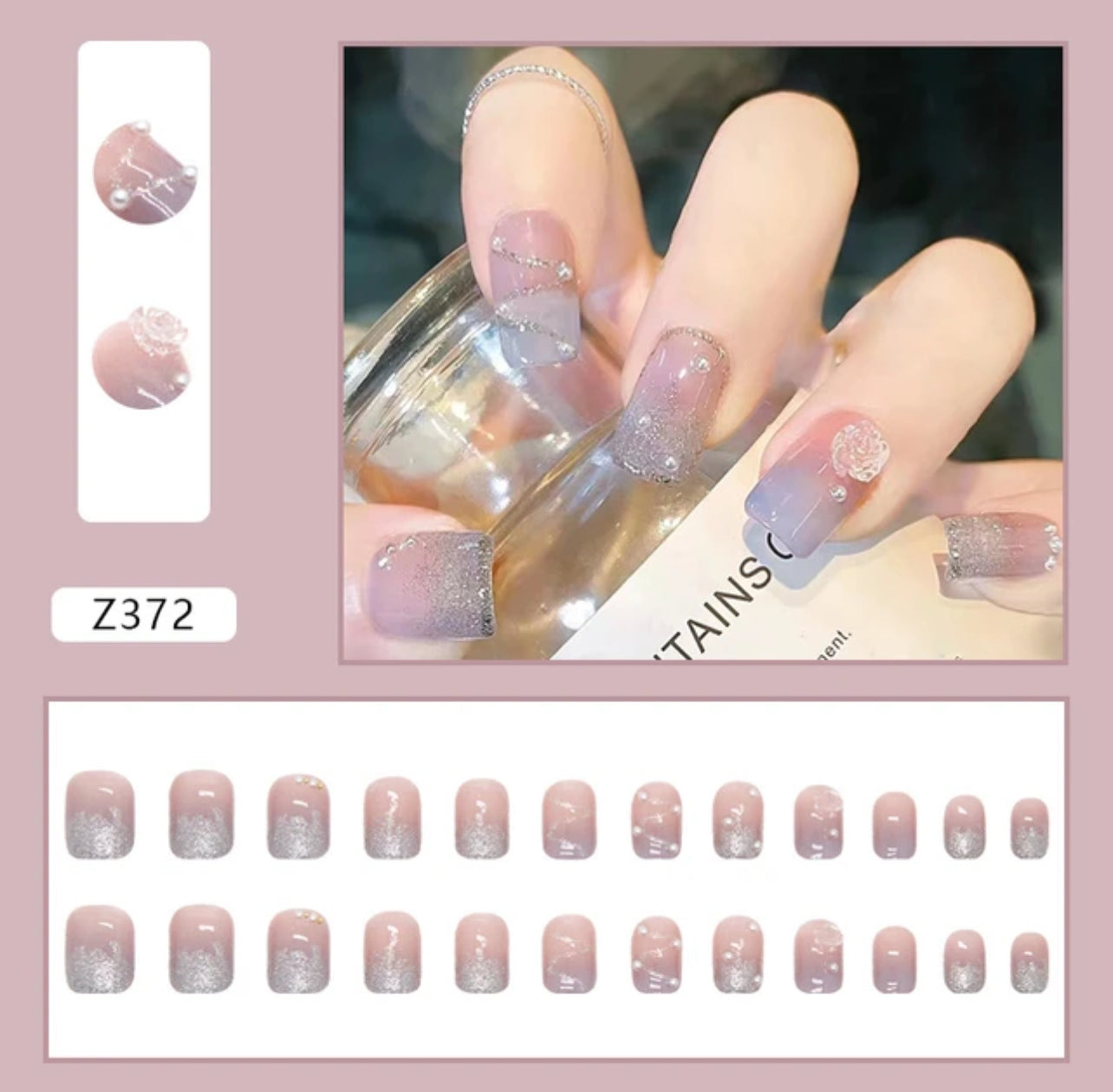 Éclat Lunaire-  ongles dégradés avec des paillettes argentées et des décorations délicates