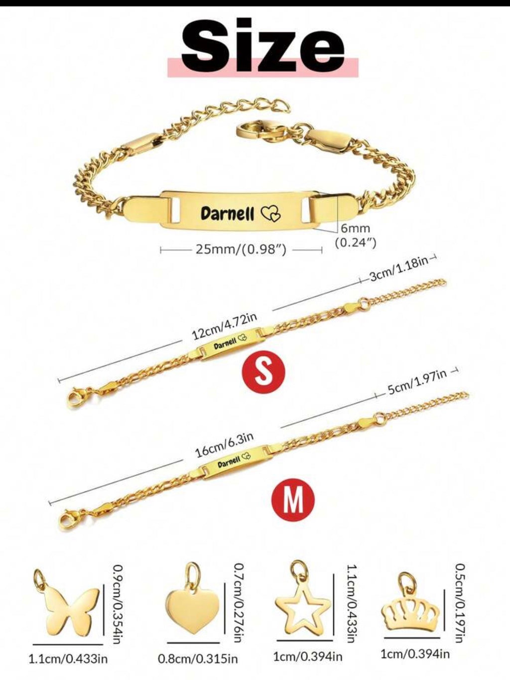 Guide des tailles S et M du bracelet personnalisé