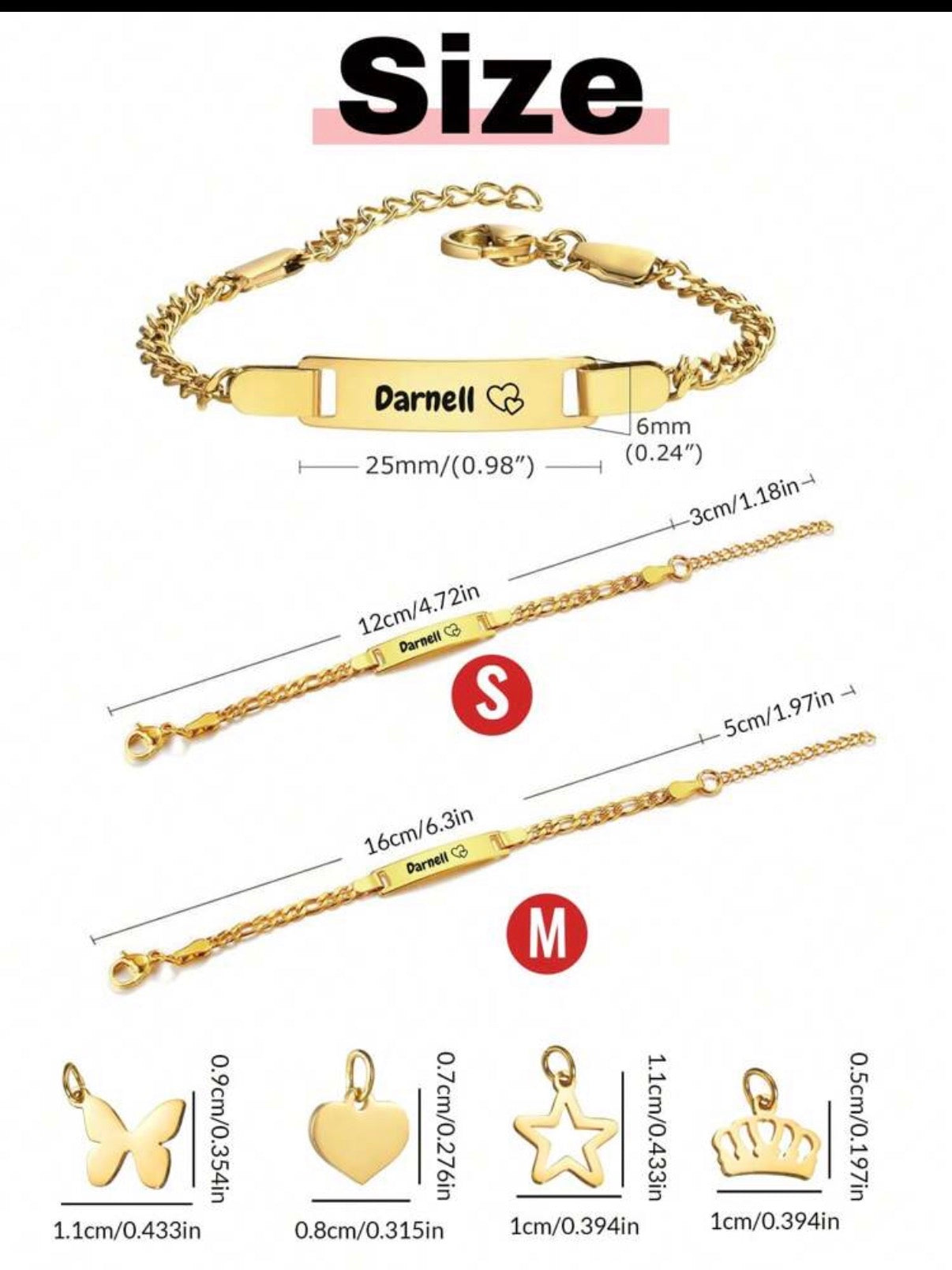 Guide des tailles S et M du bracelet personnalisé