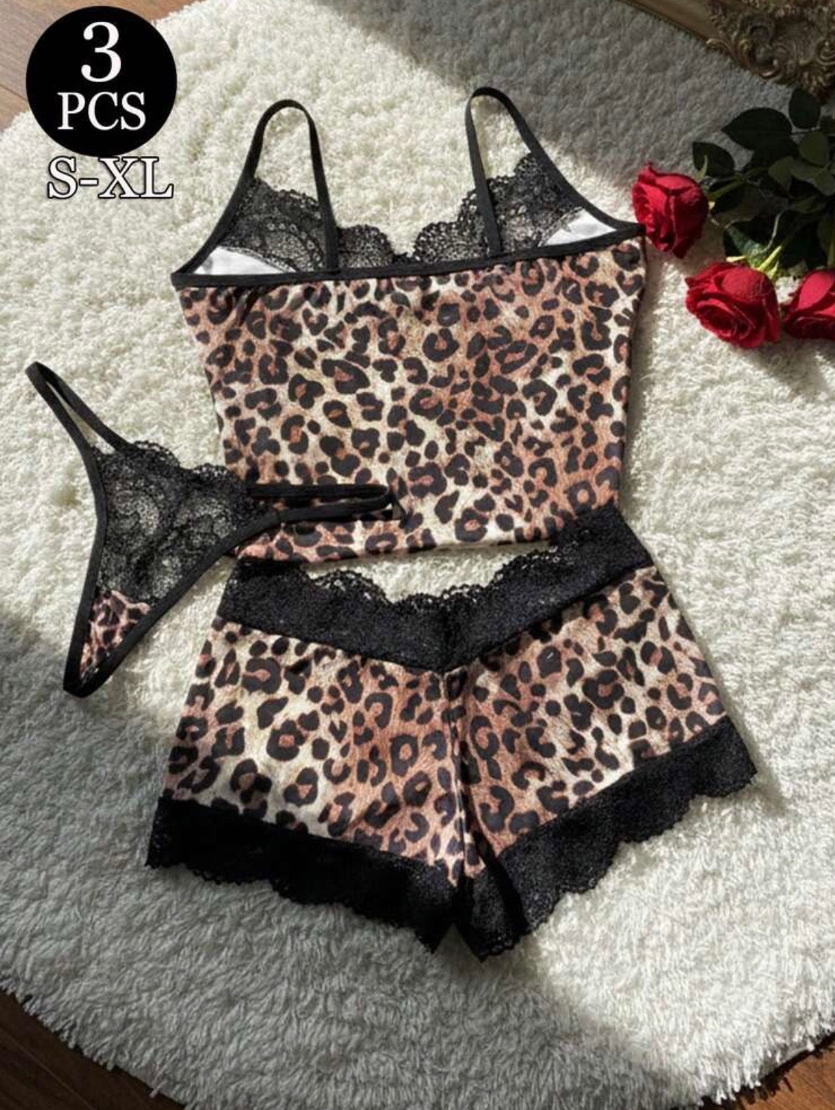 Ensemble lingerie 3 pièces imprimé léopard - dos