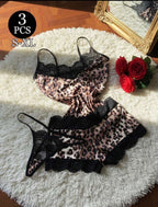 Ensemble lingerie 3 pièces imprimé léopard - détail