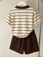 Ensemble polo et short femme écru et marron vue de dos