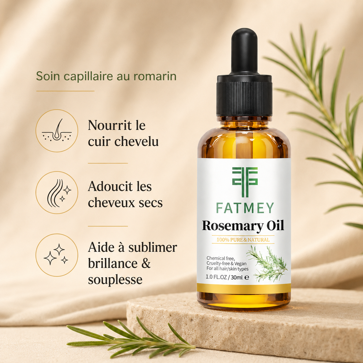Bienfaits de l’Huile Capillaire au Romarin FATMEY