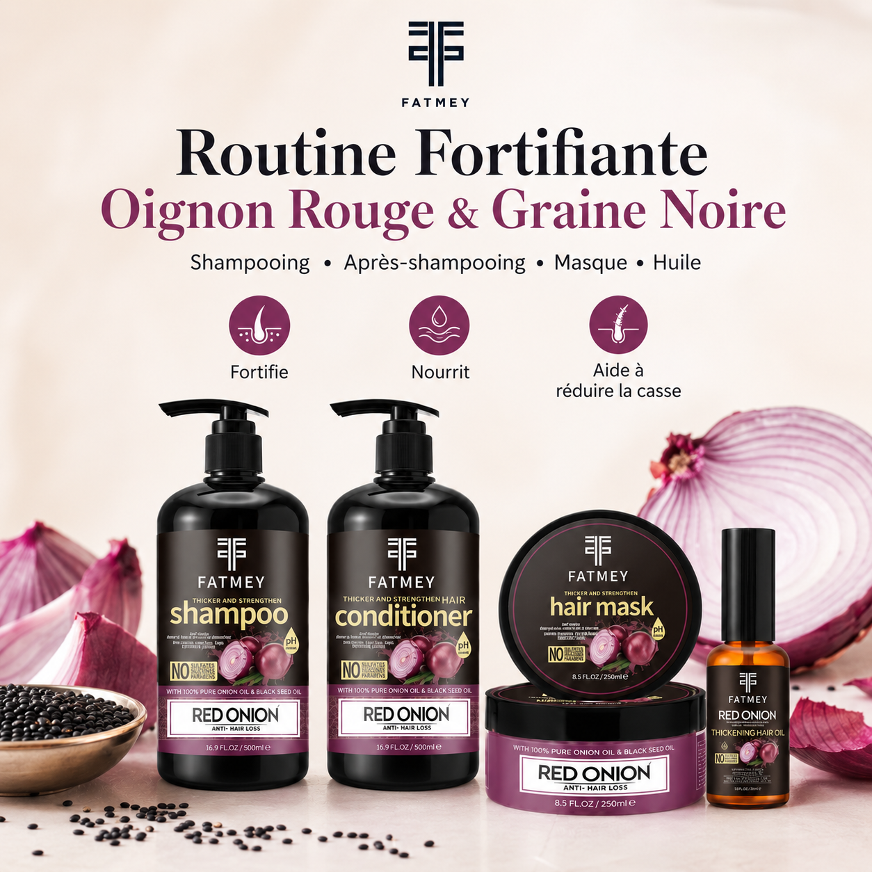 Routine Fortifiante Oignon Rouge & Graine Noire FATMEY