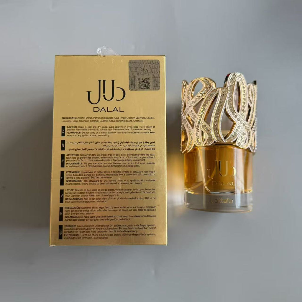 Lattafa Dalal Eau de Parfum 100 ml - dos du coffret et flacon