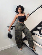 Pantalon camouflage wide leg femme - vue de face