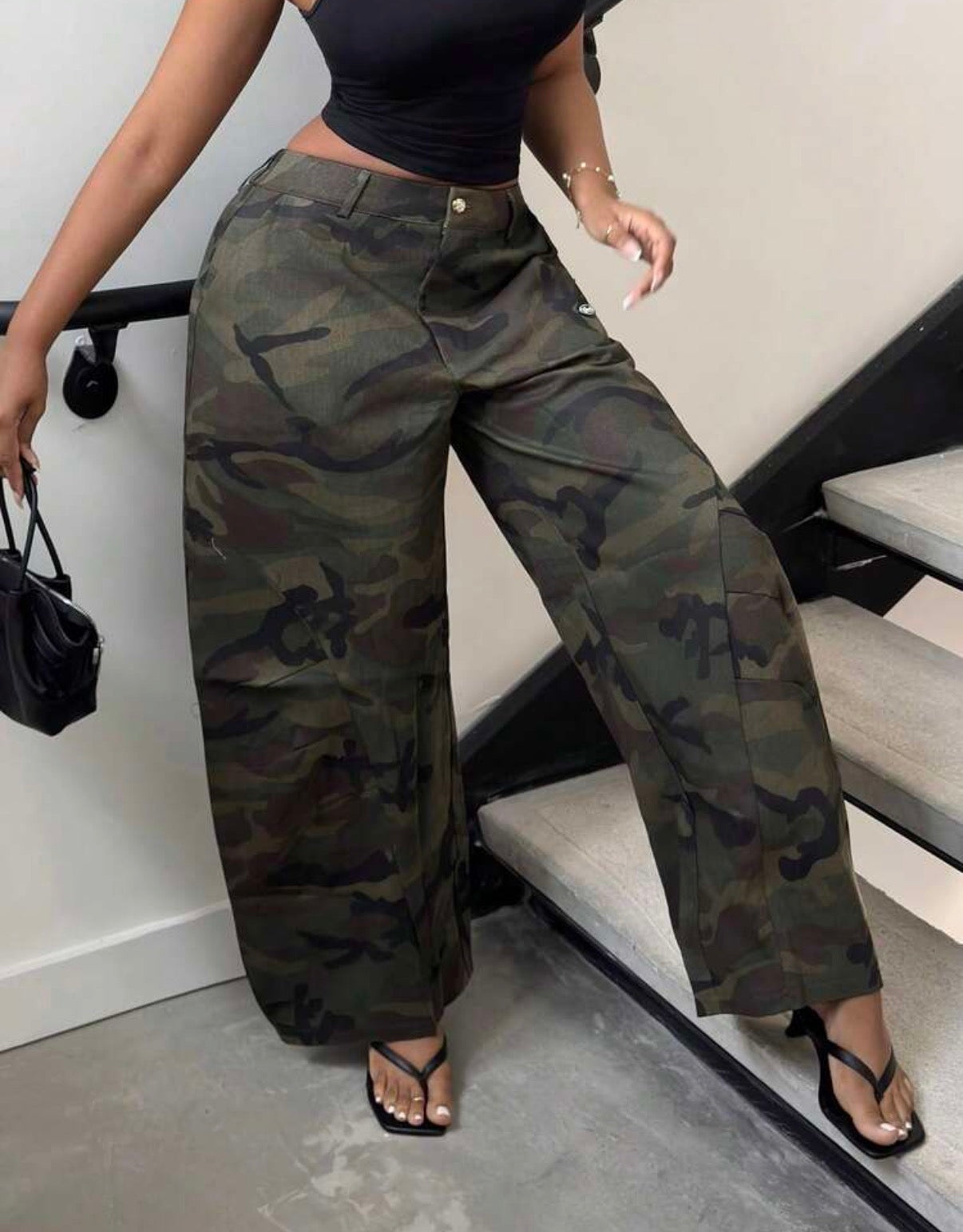 Pantalon camouflage wide leg femme - coupe ample