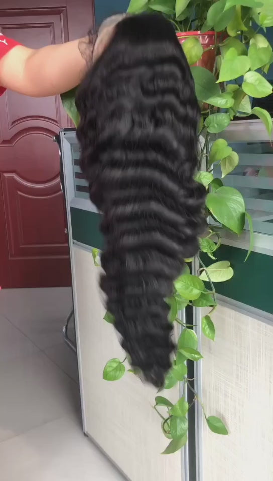Perruque cheveux humains deep wave / wig 200% 13*4 lace transparente ( frontale)