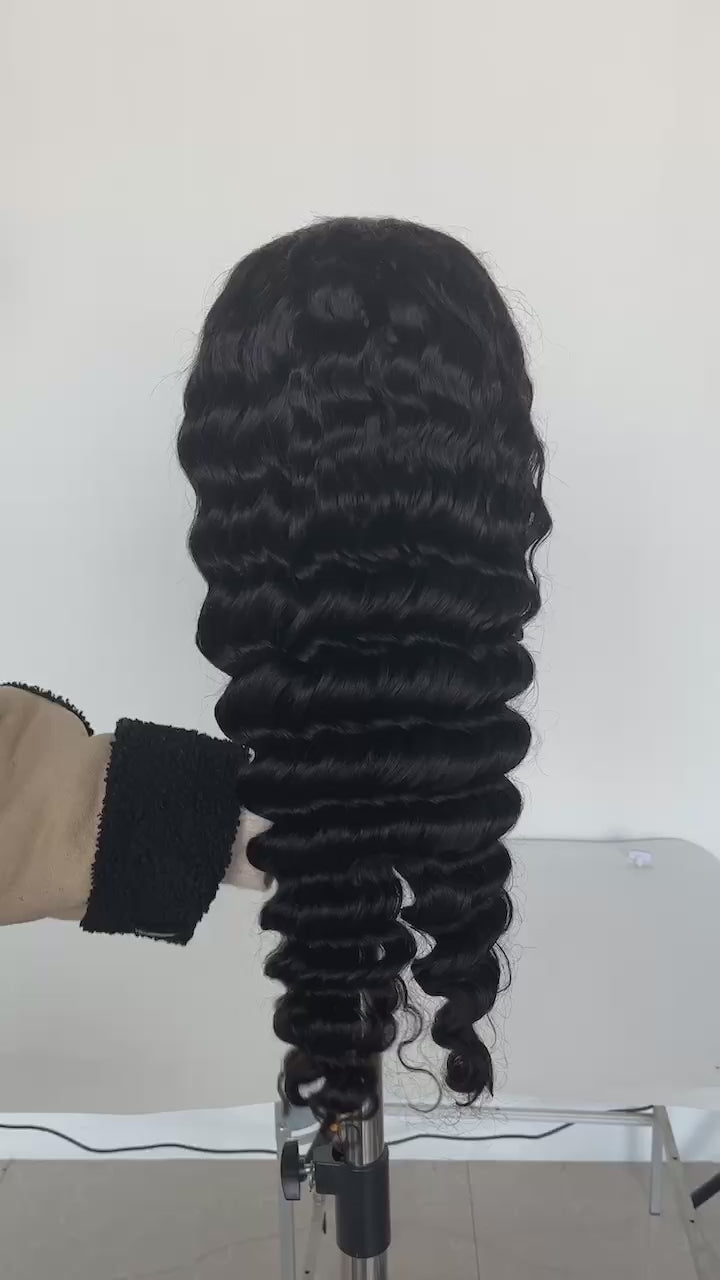 Perruque cheveux humains deep wave / wig 200% 13*4 lace transparente ( frontale)