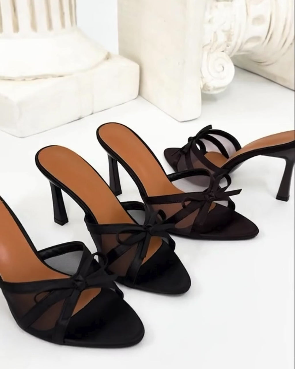 CUCCOO Chocolate Satin Bow Heeled Sandals