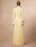 Robe longue jaune pâle à volants - vue de dos