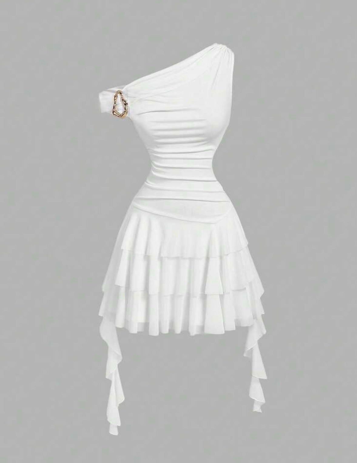 Robe mini asymétrique blanche à volants – vue produit