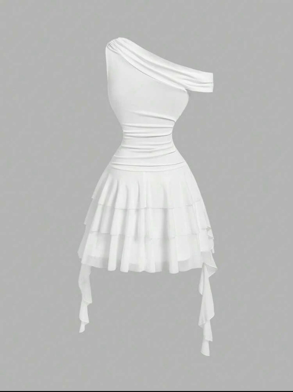 Robe mini asymétrique blanche à volants – vue arrière produit