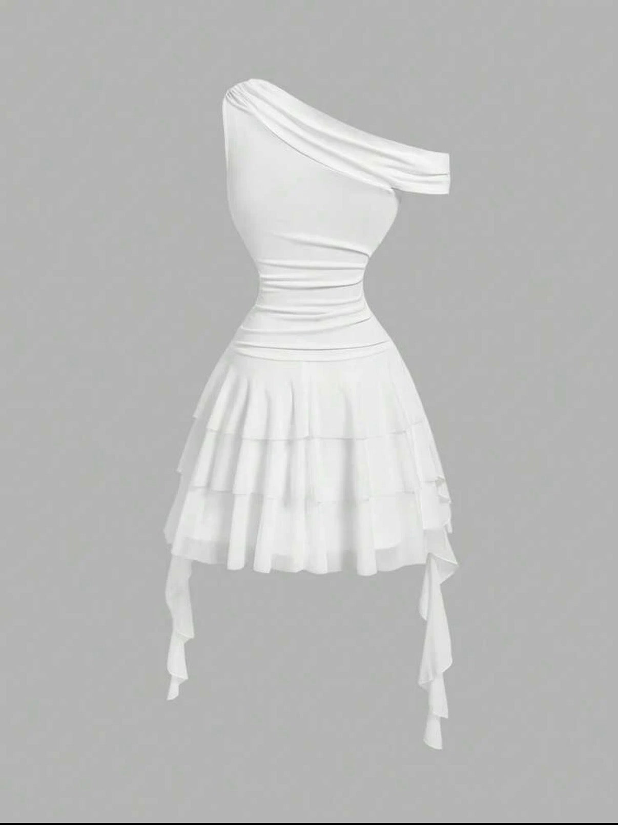 Robe mini asymétrique blanche à volants – vue arrière produit
