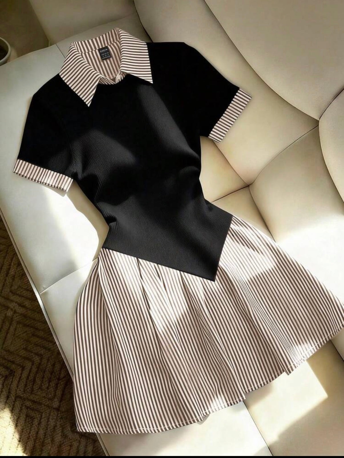 Robe polo plissée Brown à rayures