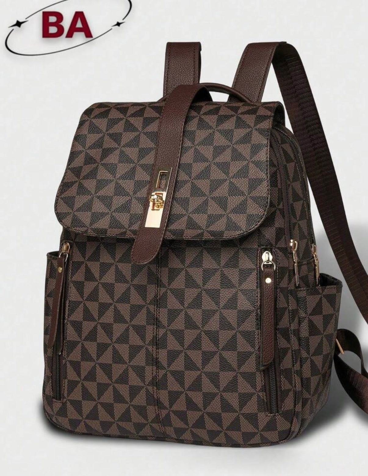 Sac à dos marron à motif géométrique