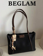 Sac cabas noir avec foulard, anses contrastées