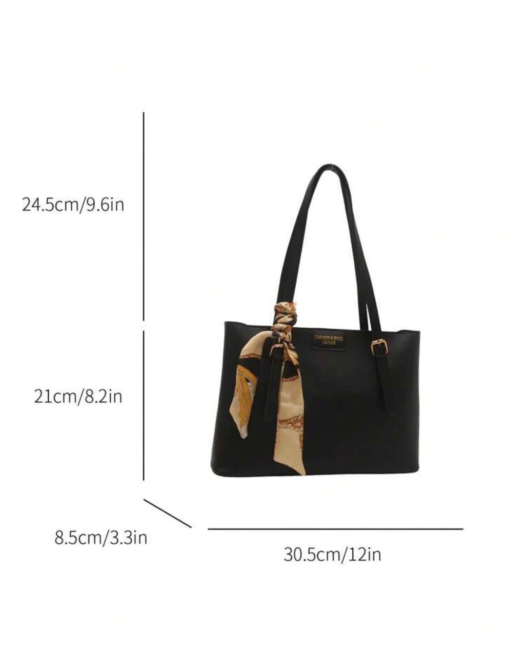 Dimensions du sac cabas noir avec foulard