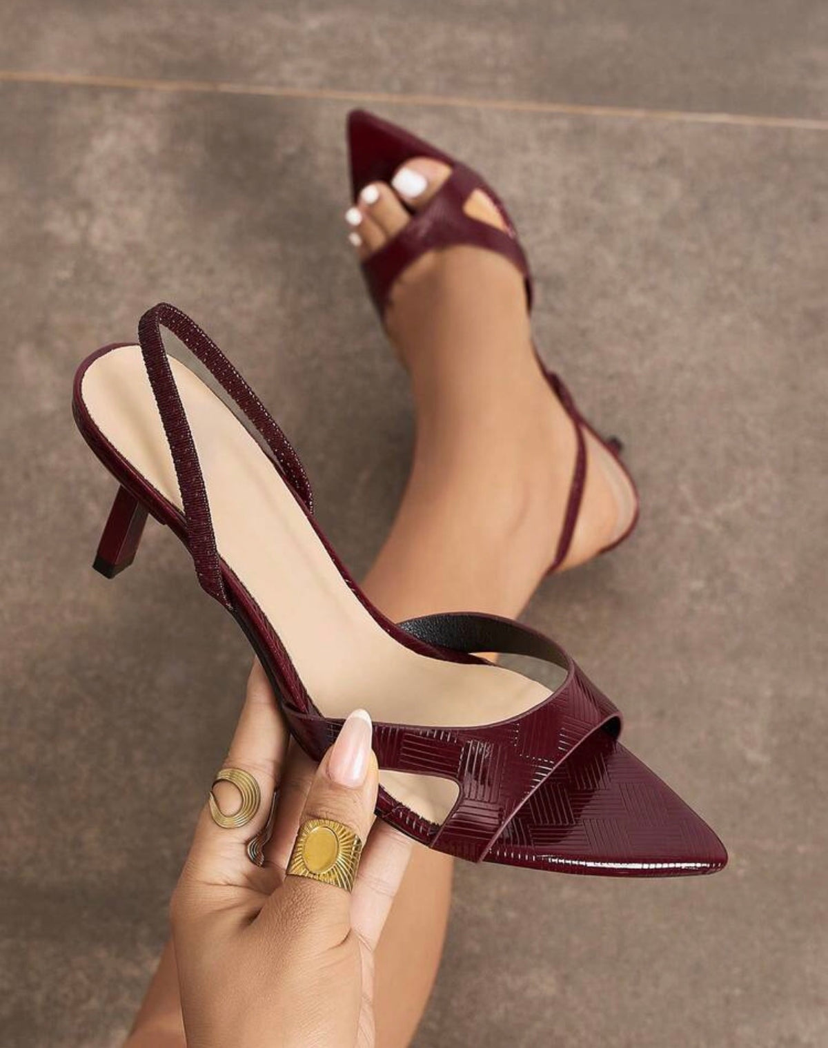 Sandales à talons femme bordeaux texturé